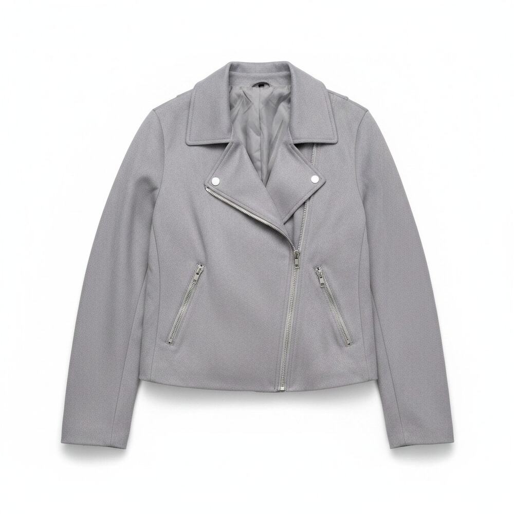 Womens Faux Vegan Suede Moto Jacket Purple Gray S Edgy Academia Y2K Punk Grunge